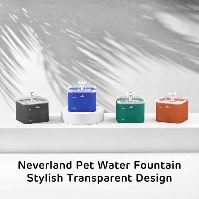 iPettie Neverland Cat Water Fountain with LED Light, 67oz/2.0L, Ultra Quiet Drinking Waterer, Automatic Filtered Water Dispenser, Water Purifier for Pets, Grey