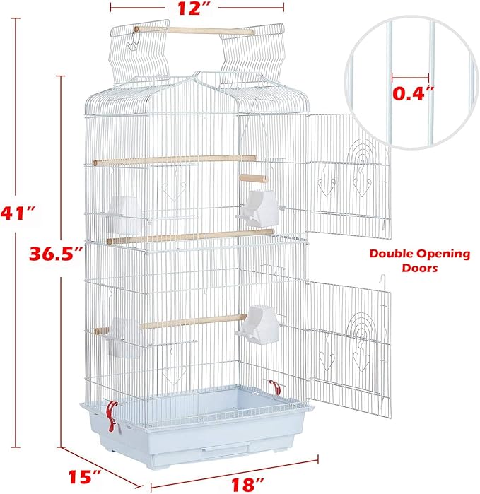 Large Open/Close Play Perch Stand Top Canary Parakeet Cockatiel Lovebird Finch Bird Home Cage with Side Nesting Box Doors