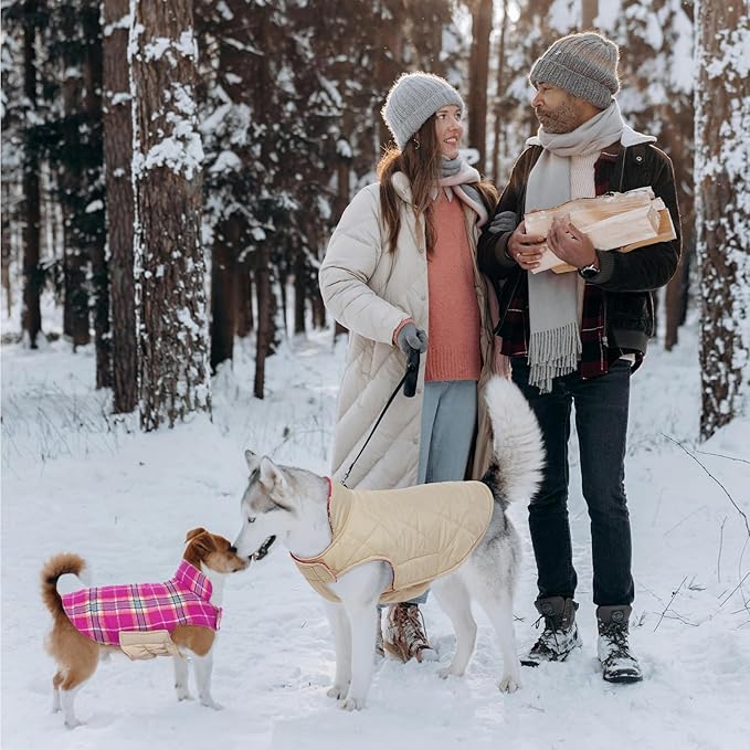 Kuoser Waterproof Dog Coat, Reversible Dog Jacket for Large Dogs, Adjustable Durable Doggie Winter Coat for Groowing Puppies Warm Puppy Cold Weather Apparel, Rose L
