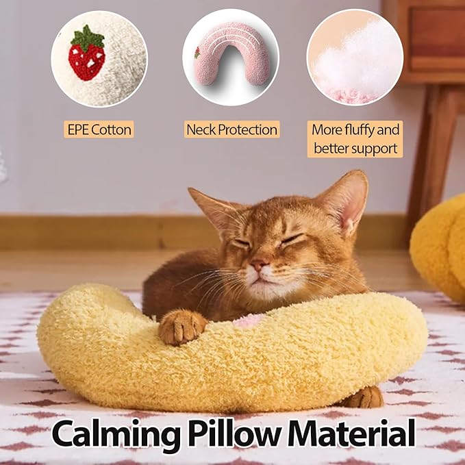 U-Shaped Calming Pillow for Cats and Dogs - Super Soft Plush Fabric, Cozy Headrest, Neck Support for Deep Sleep, Kitten Headrest, Pet Bed (White)