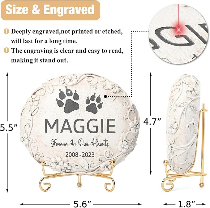 Personalized Pet Memorial Stone – Engraved Dog, Cat & Small Animal Headstone, Outdoor Weatherproof Resin Marker, Custom Pet Tombstone & Memorial Gift