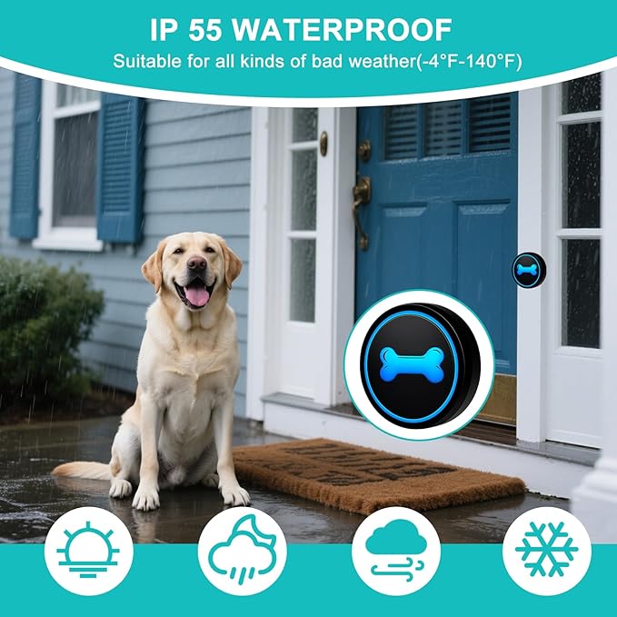 Dog Doorbell to Go Outside, Smart Wireless Doggie Doorbell for Potty Training,1000 Feet Long Range with IP65 Waterproof Super-Light Touch Button, 60 Melodies & Adjustable Volume (1 Button)