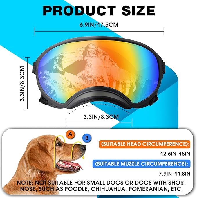 Pacify Dog Goggles for Large Dogs, UV Protection Dog Sunglasses with Adjustable Strap for Medium Large Dog Pet Glasses (Clear)