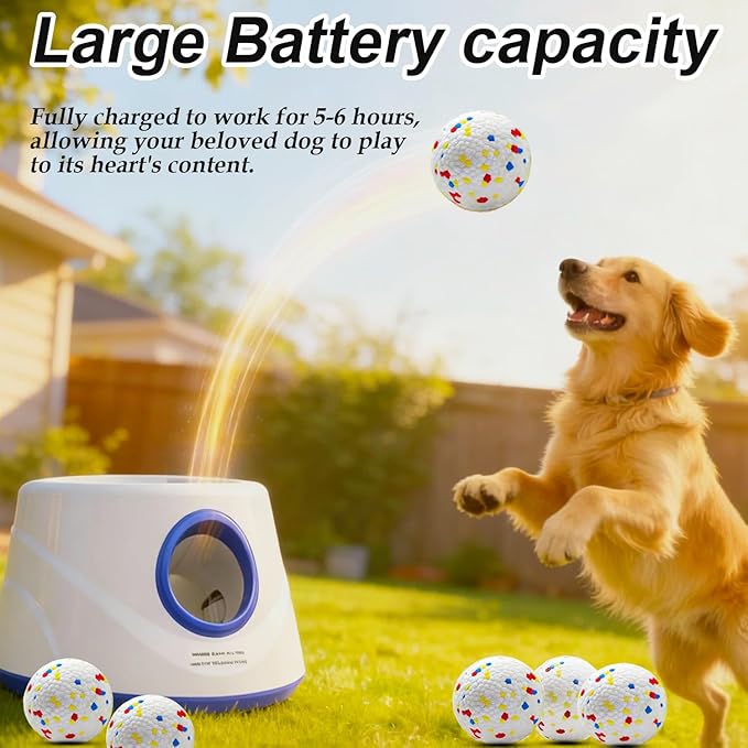 Interactive Dog Ball Launcher with 6 Balls – 15–45FT Adjustable Distance, Automatic Fetch Toy for Small to Medium Dogs, Indoor/Outdoor