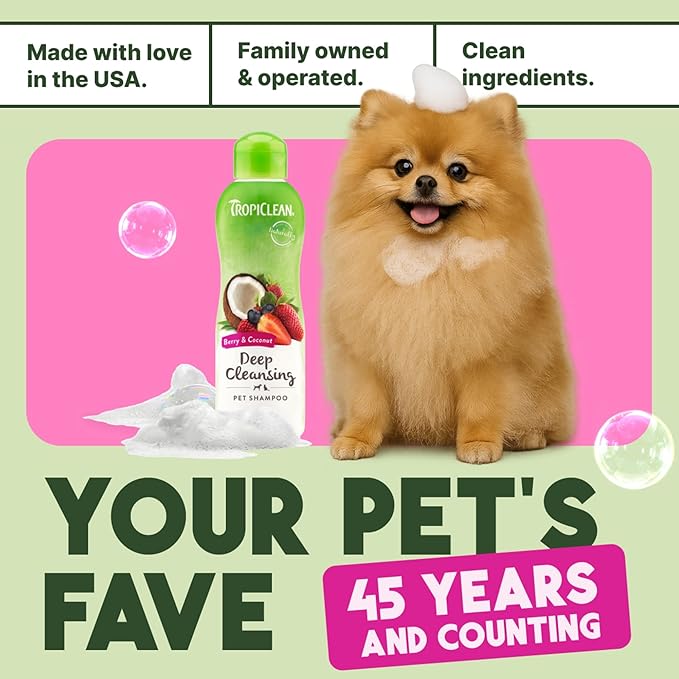 TropiClean Deodorizing Cat Shampoo for Smelly Pets, Long Lasting Odor Control, Kitten Safe, Made in The USA, Berry Scent, 12oz.