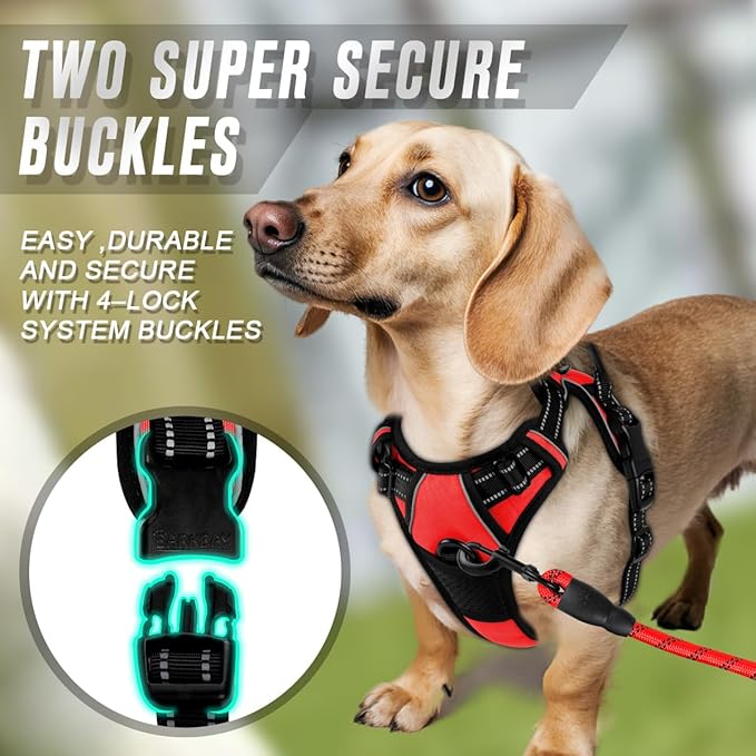 BARKBAY No Pull Dog Harness Front Clip Heavy Duty Reflective Easy Control Handle for Large Dog Walking(Red,XS)