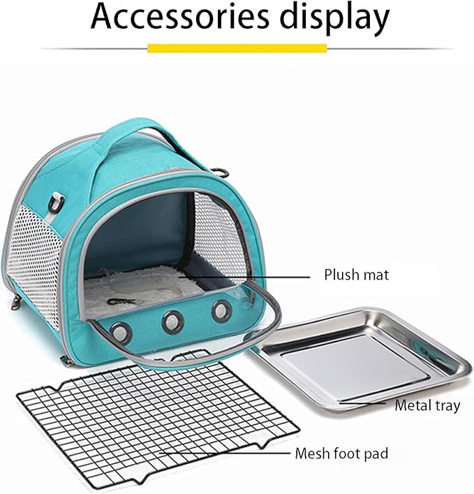 Parrot Carrier Travel Bird Carrier 12 * 8 * 10in Panoramic View with Plush Mat Metal Tray Grid Foot Pad for Parrot Hamster Hedgehog Rabbit Sugar Glider (Black)