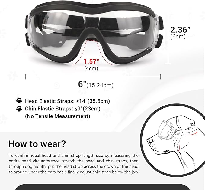 LESYPET Dog Goggles Medium Large Breed, UV Wind Dust Protection Medium Dog Sunglasses Eye Protection, Eye Wear Pet Glasses with Adjustable Strap for Outdoor Riding, Clear