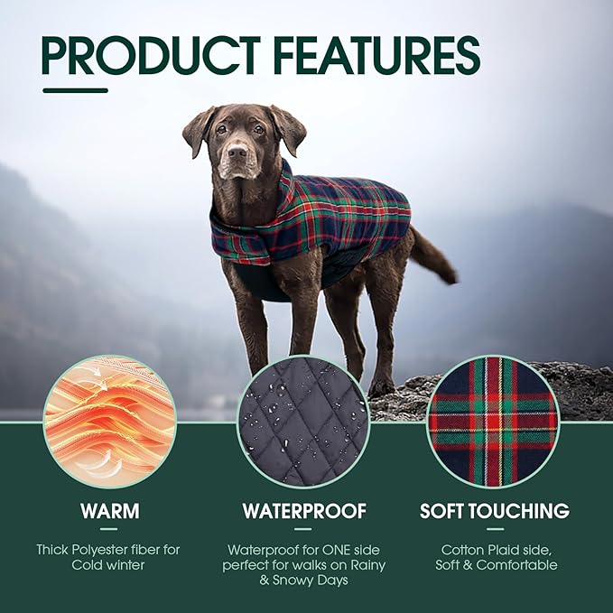 Kuoser Waterproof Dog Coat, Reversible Dog Jacket for Small Dogs, Adjustable Durable Doggie Winter Coat Warm Cozy Puppy Cold Weather Apparel from Small to Large Breed, RoyalBlue S