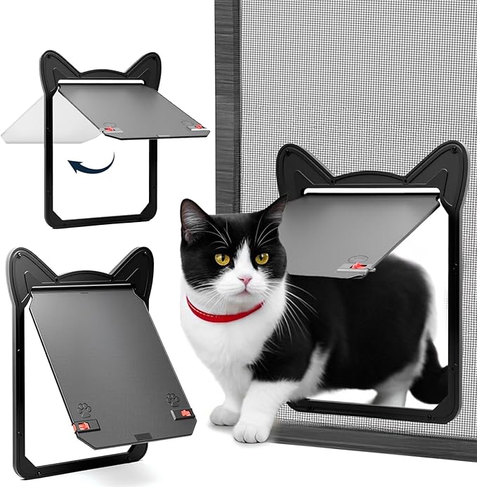 Pet Screen Door for Medium Dogs & Cats - Heavy Duty Magnetic Lockable Flap, Inside Door 10.12x8.15inch, Easy Install for Sliding Glass/Patio Doors Screen, Scratch-Resistant & Security Latch (Size L)