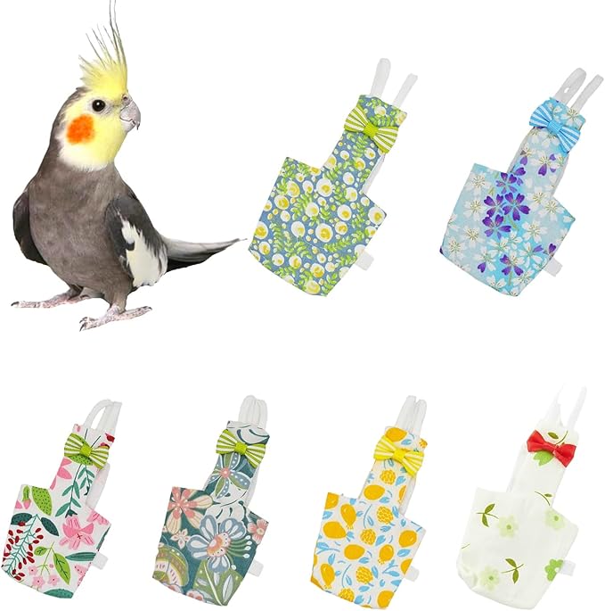 6-Piece Bird Diaper Set for Parrots, Reusable Protective Flight Suits with Waterproof Inner Layer, Washable Urine Wet Suit for Cockatiel, Parakeet, Budgie, and Small Birds(XL)