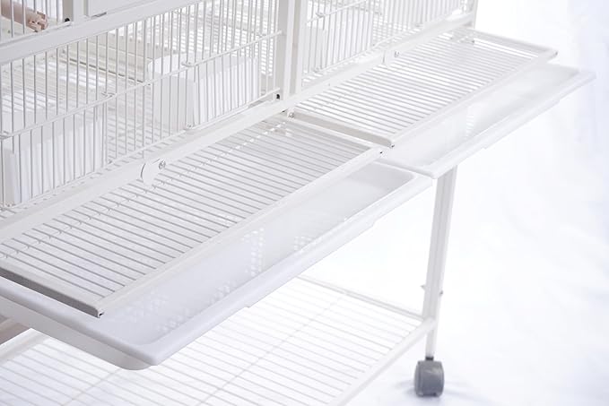 1F/2F/3F Stackable Center Divided Breeder Breeding Bird Flight Double Rolling Cage for Aviaries Canaries Cockatiels Lovebirds Finches Budgies Small Parrots. (White Vein, 3F)