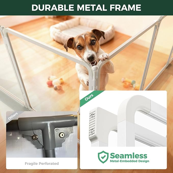FXW Acrylic & Wire Mesh Indoor Dog Playpen, Heavy Duty 24 Inch 8 Panels Metal Dog Pen for Puppy and Small Dogs, White│Patented