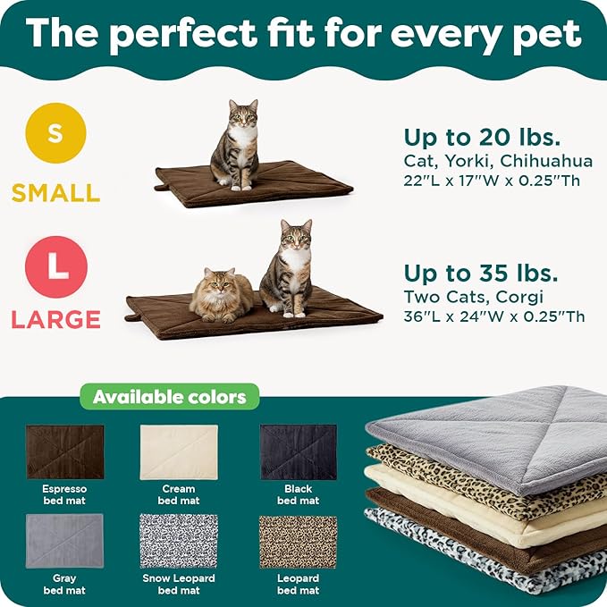 FurHaven ThermaNAP Self Warming Cat Mat & Dog Bed for Crates with Self-Warming Technology for Cozy Rest, Fully Machine Washable, Large, Quilted Faux Fur, Leopard