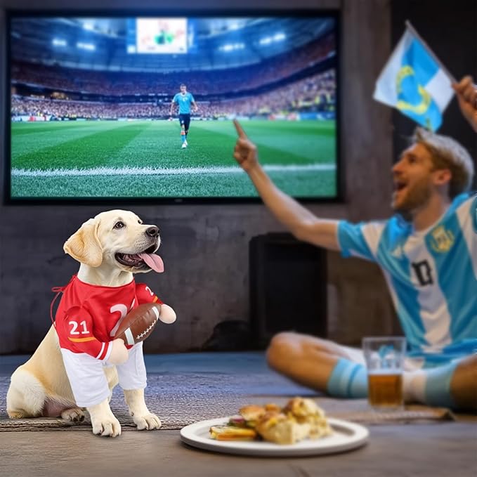 DELIFUR Football Player Dog Costume - Adjustable Funny Halloween Costume for Small Medium Dog (Football, Large)