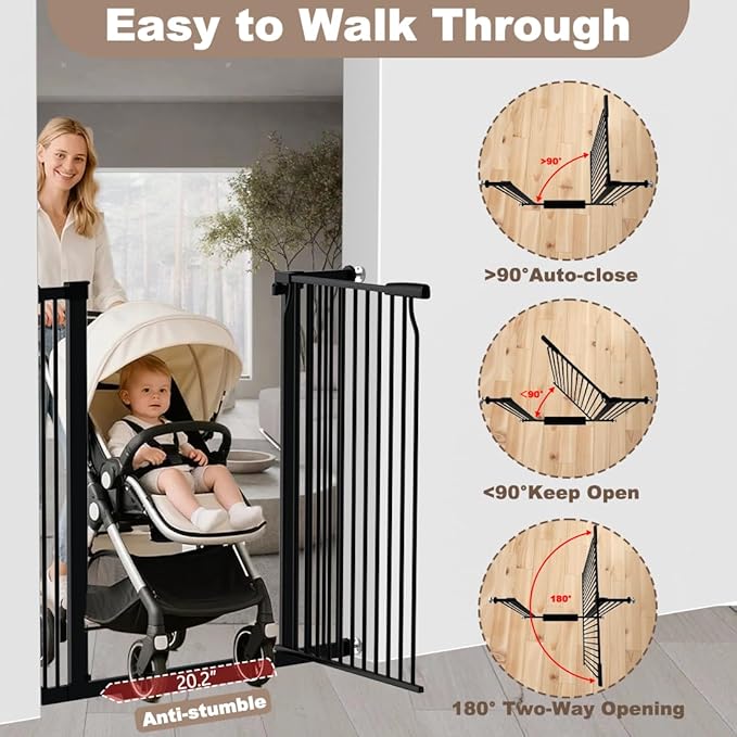 40.55" Extra Tall Baby Gate for Doorways, 40.6-49.1 in Wide Dog Gate Indoor, Walk Through Tall Pet Gates No Drilling, Pressure Mounted Child Safety Gate with Door for House Doggie, Black