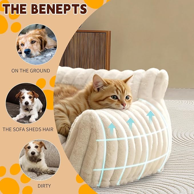 Indoor Pet Sofa Bed | Cat Sofa Bed, Soft Square Pet Bed, Indoor Non-Slip Cat Bed, Comfortable Plush, Suitable for Small to Medium Cats and Dogs(White, L(29.52 * 21.65 * 9.84in))