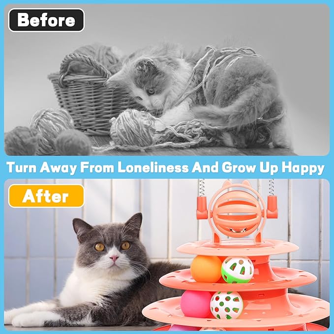 Cat Toy Interactive Pet Plaything for Indoor Kitten Interactive Kitty Puzzle Ball with 2 Cat-Tease (Orange)