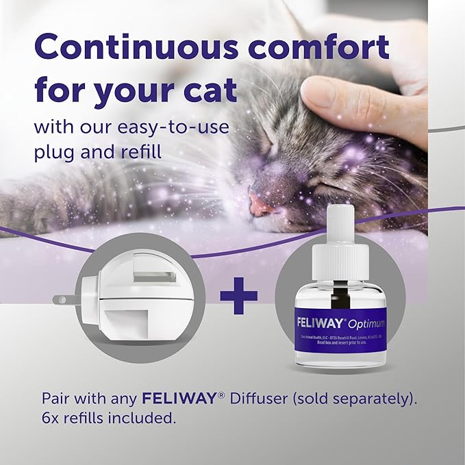 FELIWAY Optimum 6 x 30 Day Cat Calming Refills for Pheromone Diffuser, 6 x 48ml Value Pack - Helps Reduce Common Signs of Stress in Cats & Kittens, Enhanced Calming