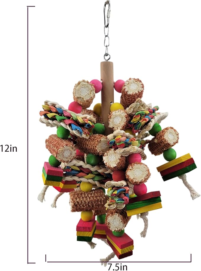 Bird Toys, Parrot Toys, Bird Toys Made of Natural Multi-Colored Wooden Blocks for African Grey Parrots, Amazon Parrots, Small and Medium-Sized Birds to Exercise Beak Strength