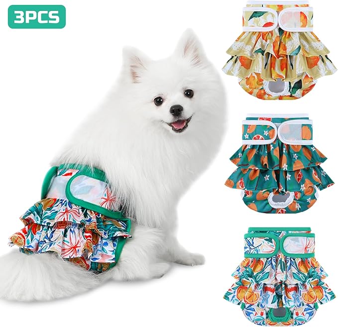 Dog Diapers Female Washable (3 Pack), Reusable Dog Period Diapers Female Doggie Diapers Puppy Diapers Female Dog Diapers for Heat, Incontinence, Excitable Urination,M