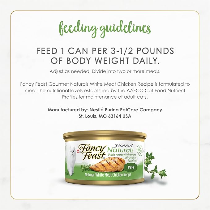 Purina Fancy Feast Wet Cat Food Pate Gourmet Naturals White Meat Chicken Recipe - (Pack of 12) 3 oz. Cans
