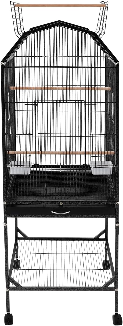 Bird Cage 53.54inch Iron Medium Small Bird Cage with Play Open Top and Rolling Stand Bird Flight Cage for Parrots, Budgerigars, Parakeets, Cockatiels, Lovebirds-Black