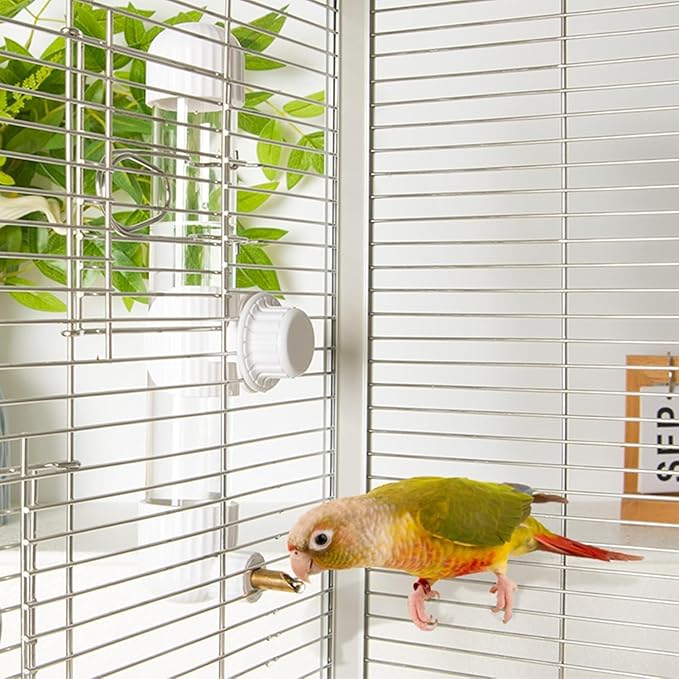 AOTU 7.4 Fl Oz Bird Water Dispenser Automatic No Mess Bird Water Feeder Parakeet Water Dispenser, Clear Cage Water Drinker for Conure Cockatiels African Grey Amazon Parrot Lovebirds & Canary
