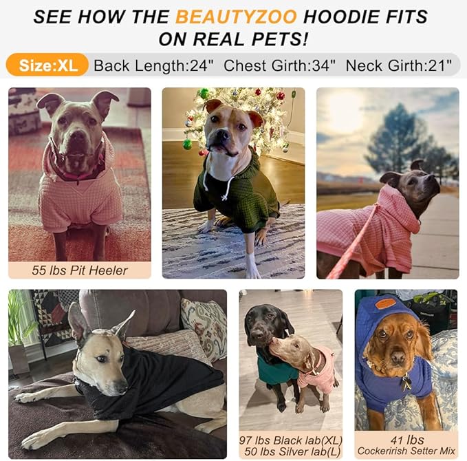BEAUTYZOO Medium Dog Hoodie Sweater with Pockets, Dog Clothes for Small Medium Dogs Boy Girl, Waffle-Like Laminated Cotton Pet Coats with Hat and Leash Hole, Dark Grey XL