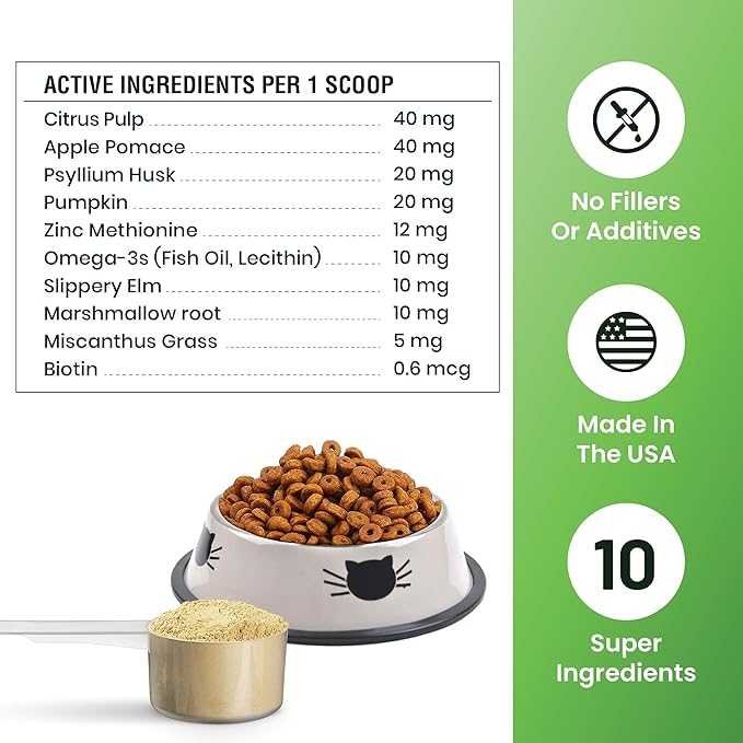 Special Breed Hairball Support for Cats - 10 Super Ingredients for Hairball Relief, Digestive Support & Healthy Skin - No Fillers - Psyllium, Pumpkin, Omega-3s & More - 120 Scoops