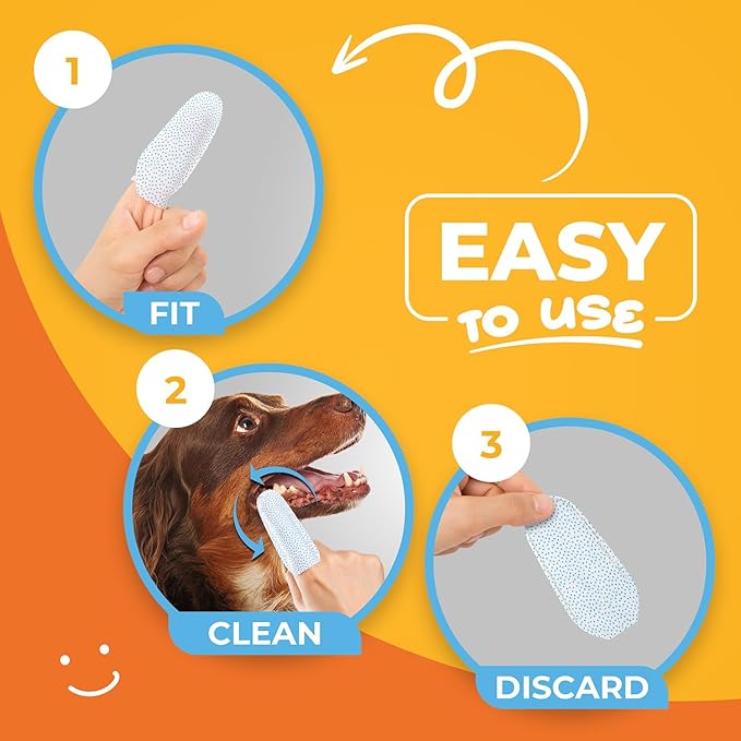 Dog & Cat Teeth Cleaning Wipes - Dental Finger Wipes for Cats & Dogs - Pet Toothbrush & Tooth Brushing Kit - Effective Teeth Cleaner (Unscented)