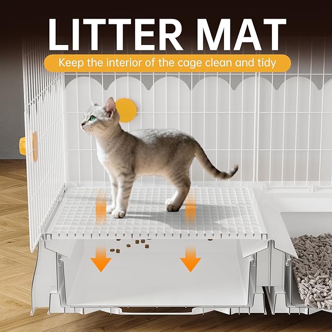Oneluck Large Cat Cage Indoor On Wheels,35.5" L x 21.6" W x 62.2" H Cat Enclosure with Litter Box Ideal for 1-3 Cats,