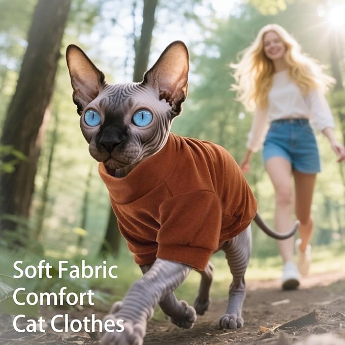 Fleece Sphynx Cat Clothes Soft Hairless Cat Clothes Pullover Cat Sweater for Chihuahua All Season Light and Warm Kitten Cloth for Cats Only Puppy Clothes Small Dog Sweater (Orange, M)