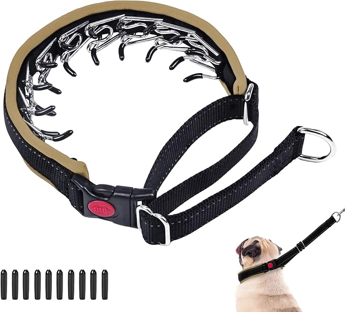 Martingale Collar for Dogs, Hidden No Pull Dog Collar with Buckle, Reflective Nylon Choke Collar Adjustable Limited Slip Collar for Large Medium Small Dogs Anti Pull Training Walking L Khaki