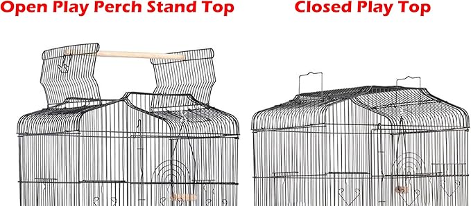 Large 36-Inch Portable Bird Flight Cage for Canary Parakeet Cockatiel Lovebird Finch Small Parrot Budgies Travel Bird Cage (Black with Toy)