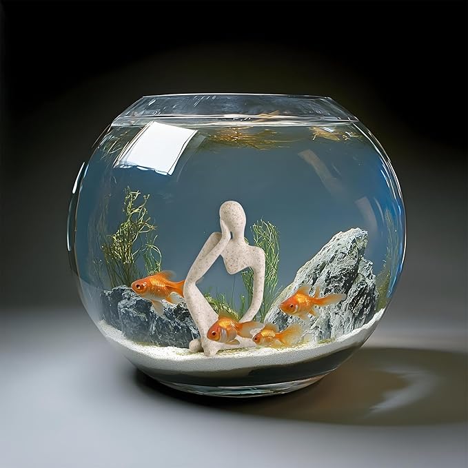Fish Aquarium Decor Ornaments Sandstone Thinker Statue Minimalist Fish Tank Decorations Small Accessories Resin Abstract Home Decor Fish Toy for Betta Cichlid Goldfish Shrimps Hermit Crabs Turtle