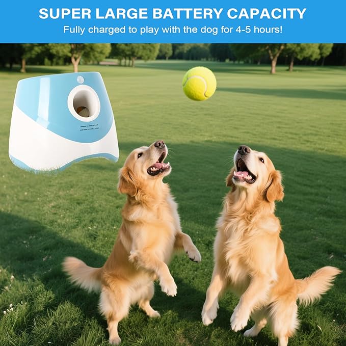 FAHKNS Automatic Dog Ball Launcher for Small Dogs, Indoor/Outdoor Interactive Dog Toy,USB Rechargeable Ball Thrower,10-30 Ft,Includes 15 Mini Tennis Balls,Blue