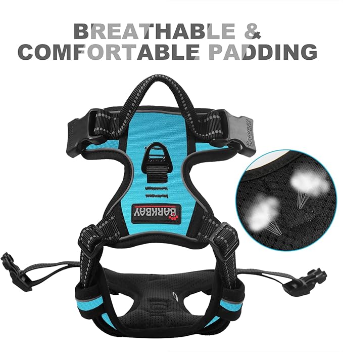 BARKBAY No Pull Dog Harness Front Clip Heavy Duty Reflective Easy Control Handle for Large Dog Walking(Blue,S)