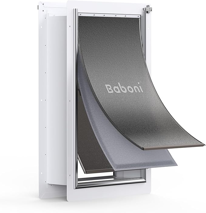 Baboni Pet Door for Wall,3-Flap,Steel Frame and Telescoping Tunnel, Aluminum Lock, Double Flap Dog Door and Cat Door, Strong and Durable (Pets Up to 220 Lb) -X-Large