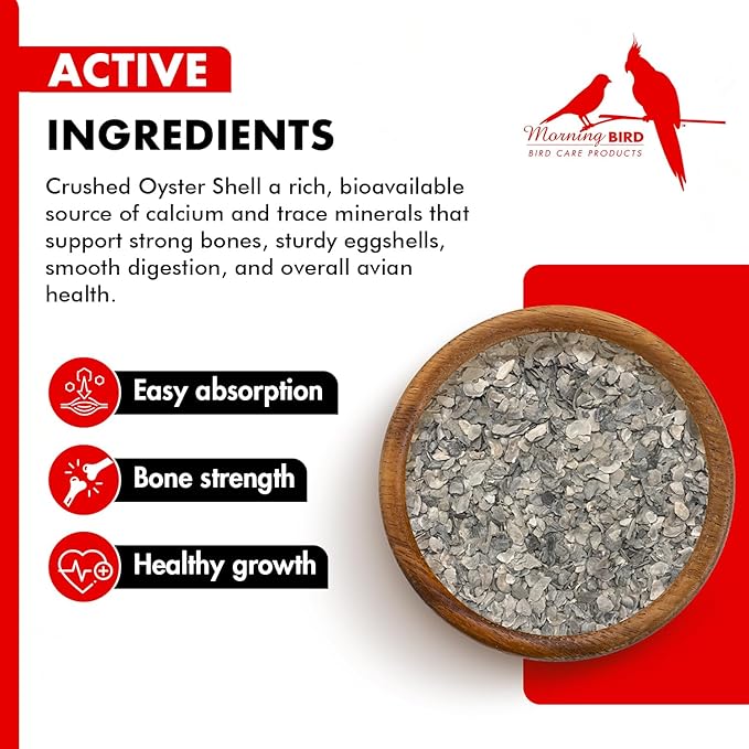 Morning Bird Oyster Shell for Birds 18 lbs (2-Pack, 9 lbs Each) – Natural Calcium Supplement – Sustainably Harvested from California Coast – Easy to Mix – Safe Year-Round Bird Food Additive