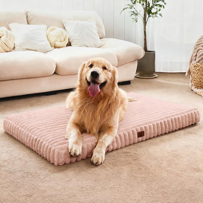 Extra Large Dog Bed for Crate, Orthopedic Dog Bed with Waterproof Lining, Soft Short Plush Surface & Egg Crate Foam, Machine Washable Pet Bed with Removable Cover & Anti Slip Bottom