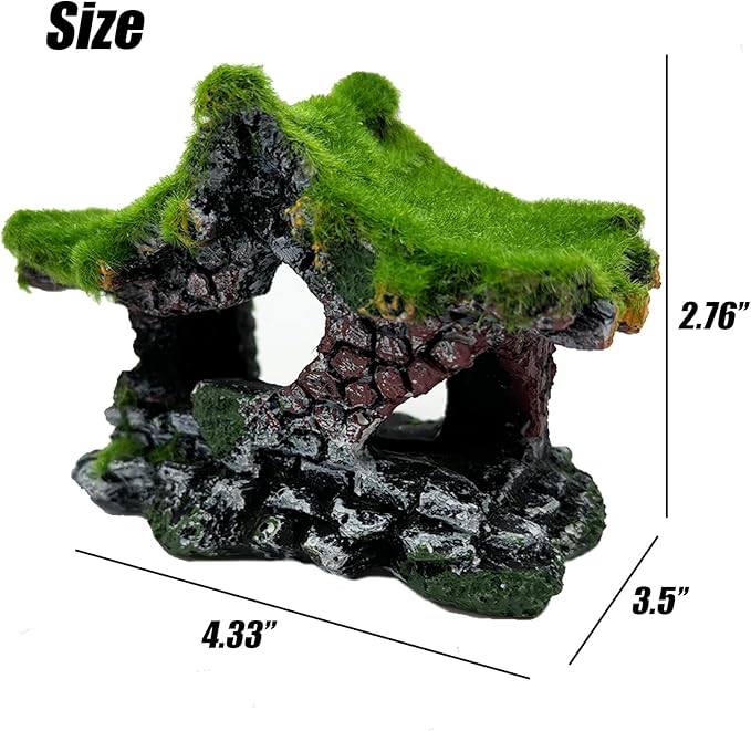 Tfwadmx Aquarium Decoration House Resin Hollow Betta Hideout House Fish Hide Tank Terrarium Accessories Cave Ornament for Small Shrimp Hideaway with Moss（2Pcs）