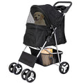 4 Wheels Pet Stroller Dog Cat Stroller for Small Medium Dog Cats Foldable Carrier Jogger Travel Puppy with Storage Basket and Cup Holder (Black)