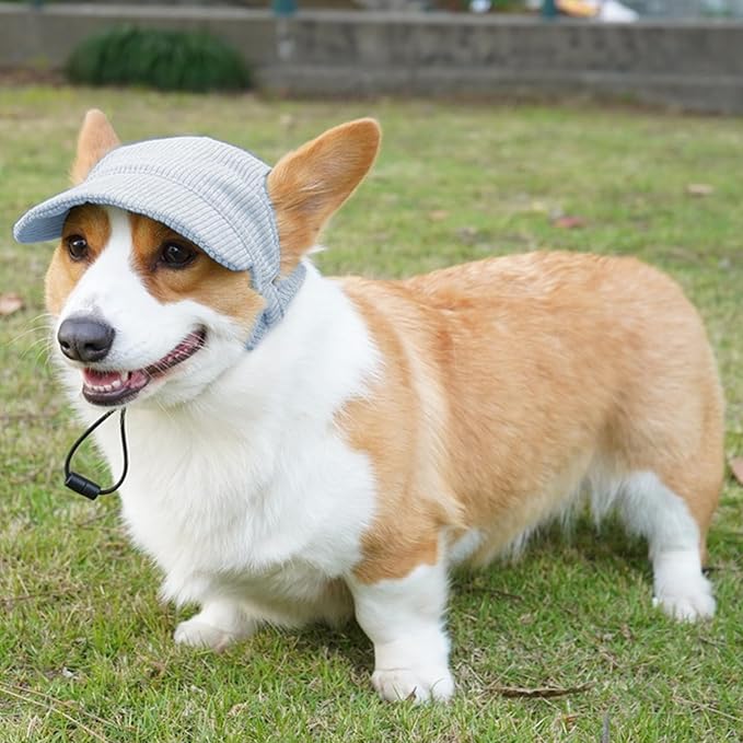 Dog Baseball Cap, Dog Cat Summer Beach Visor Hat with Ear Holes, Adjustable Puppy Sunbonnet Headdress (Blue, Small)