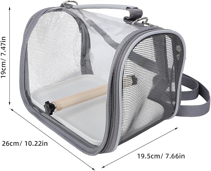 Milisten Small Bird Travel Carrier Cage with Portable Design, Lightweight Budgie Parrot Carrier for Outdoor Trips and Vacations, Compact Gray Pet Travel Cage for Birds and Small Reptiles