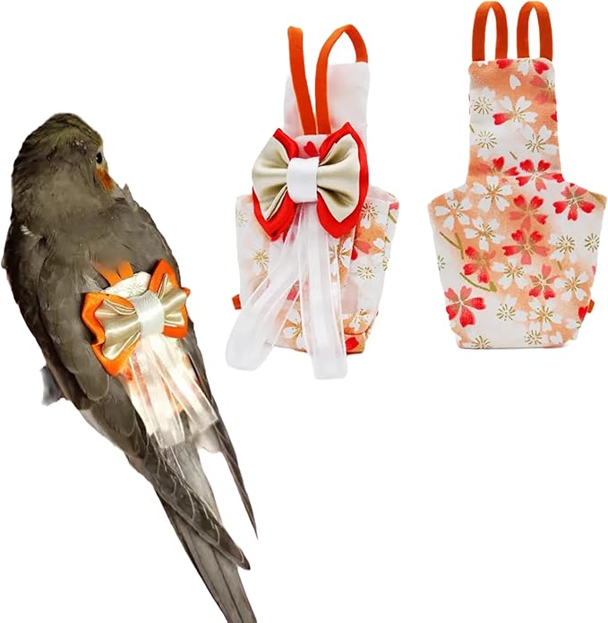 Bird Flight Suits Diapers, Parrot Flight Suits Diapers for Monk Parakeets, Cockatiels Flight Suits, Parrot Clothes, Bird Training Nappy Suit Liners Clothes (S, Orange)