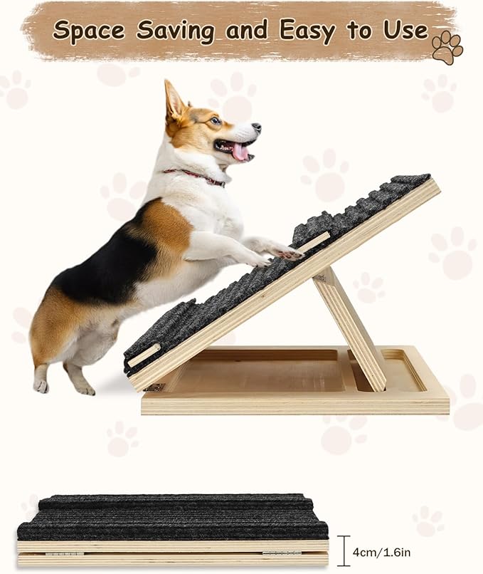 Foldable Wooden Dog Ramp for Stairs, Upgraded Non-Slip Dog ramps, 1 Pack for Dogs and Cats， Step and Stair for Injured and Elderly Pets（No Installation Required）