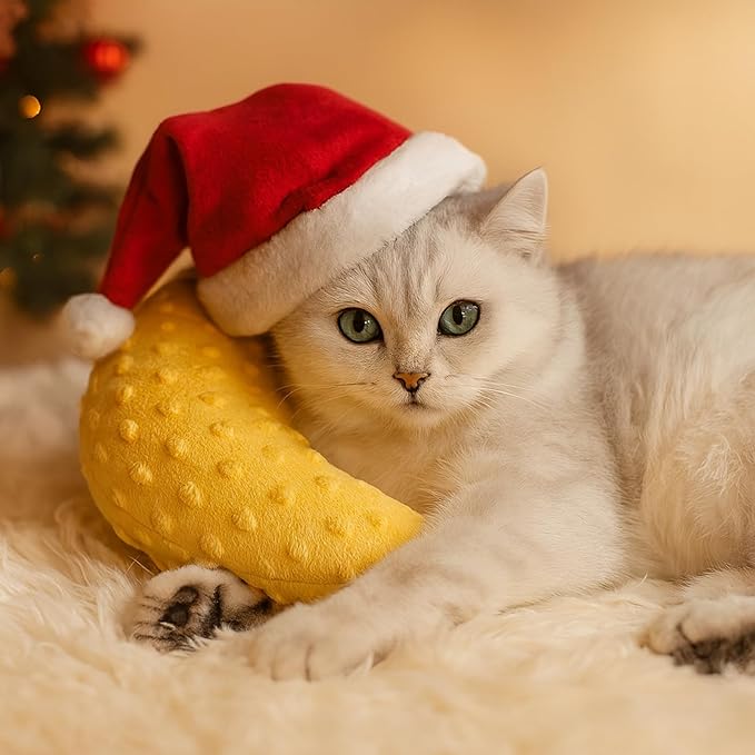 Pet Neck Pillow for Cats and Small Dogs – Soft Banana-Shaped U Pillow with Washable Cover, Plush Minky Travel Pillow for Pets