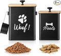 Dog Treat Containers Set of 2, Dog Food Storage Containers with Airtight Lids, Metal dog treat jars for Kitchen Countertop, Pet Food Canister Keep Snack Fresh, 5.9"×5.9"×7.1", Black