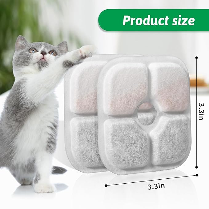 Cat Water Fountain Replacement Filters Fit for 2.5L Fountain with Whiskers Pattern Triple Action Water Pet Cat Drinking Fountain Filter Pack of 12